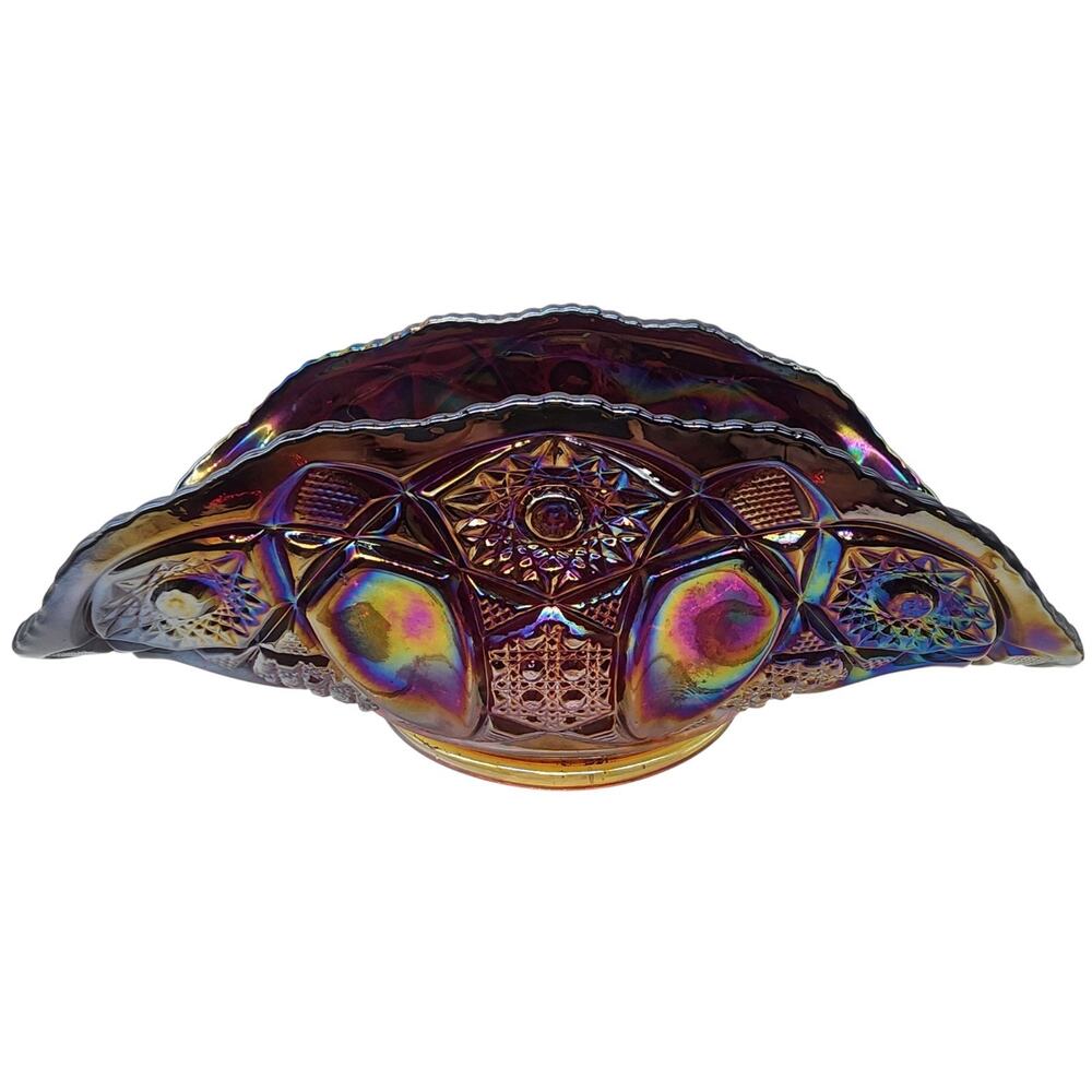 VINTAGE LE SMITH RUBY RED HERITAGE SUNBURST BANANA BOWL IRIDISED